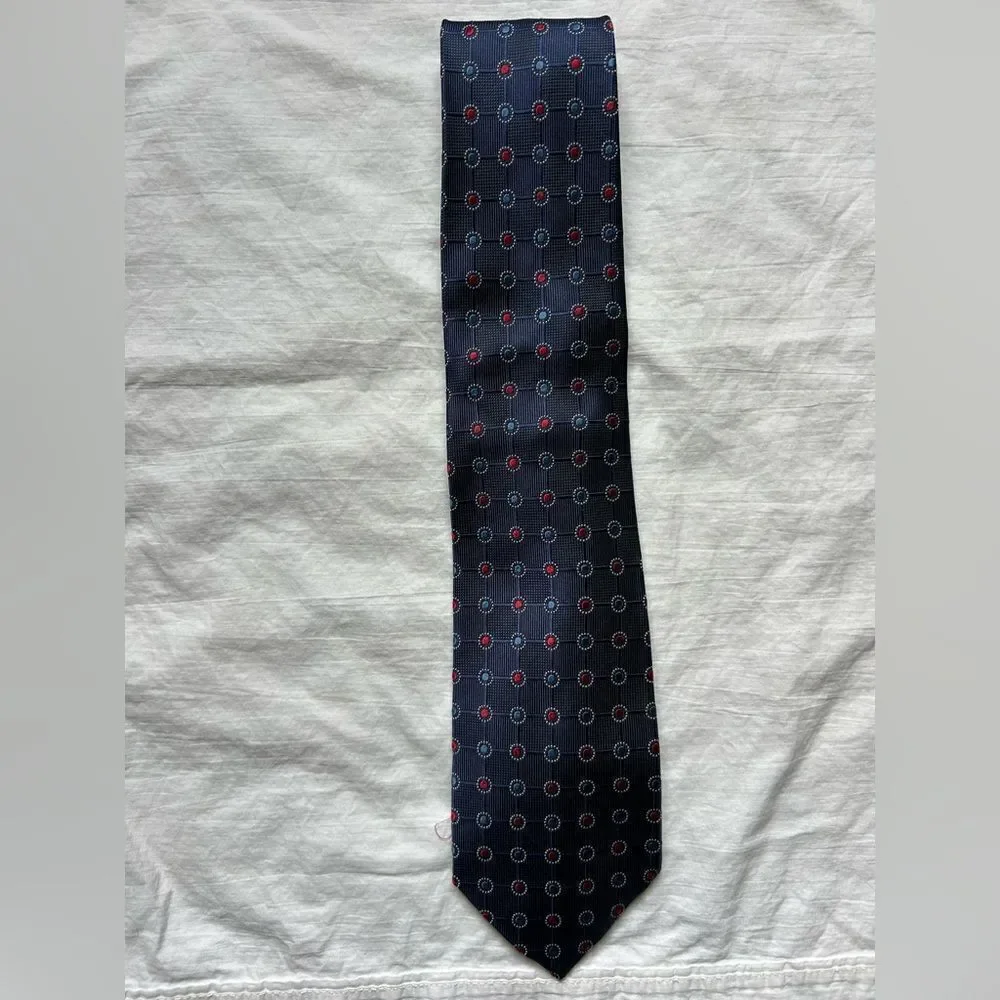 Jos. A. Bank 100% Silk Men’s Navy Blue Red Medallion Professional Tie Business